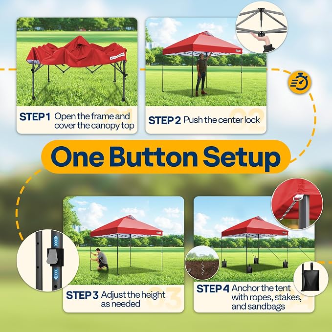 VIVOHOME 10x10ft Pop Up Canopy Tent One Push Setup Outdoor Portable Shelter Tent Heavy Duty with Wheel Carry Bag and 4 Sandbags, Red