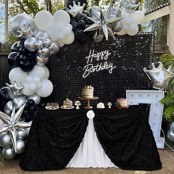 Fanqisi Black Table Cloths Satin Table Cover 50x80 Inches for Baby Shower Wedding Boys Birthday Party Table Decoration