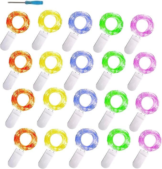 20 Packs Fairy String Lights, 6.6FT 20 LEDs Battery Operated Silver Copper Wire Starry String Light for DIY Party Christmas Costume Wedding Easter Table Decorations (Multicolor)