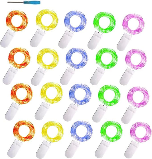 20 Packs Fairy String Lights, 6.6FT 20 LEDs Battery Operated Silver Copper Wire Starry String Light for DIY Party Christmas Costume Wedding Easter Table Decorations (Multicolor)