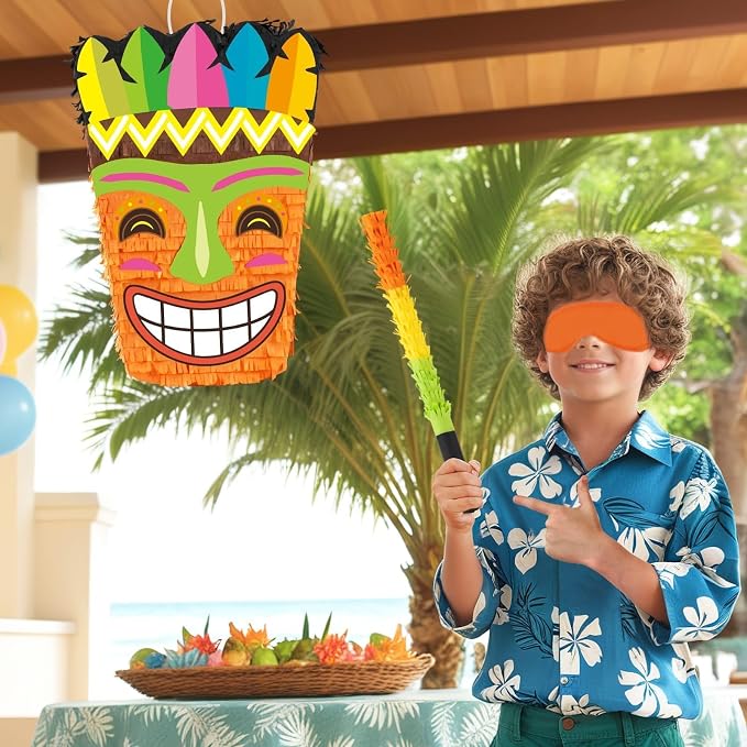 Wernnsai Tropical Hawaii Piata with Blindfold and Bat for Girls & Boys - Hawaiian Luau Themed Party Decoration