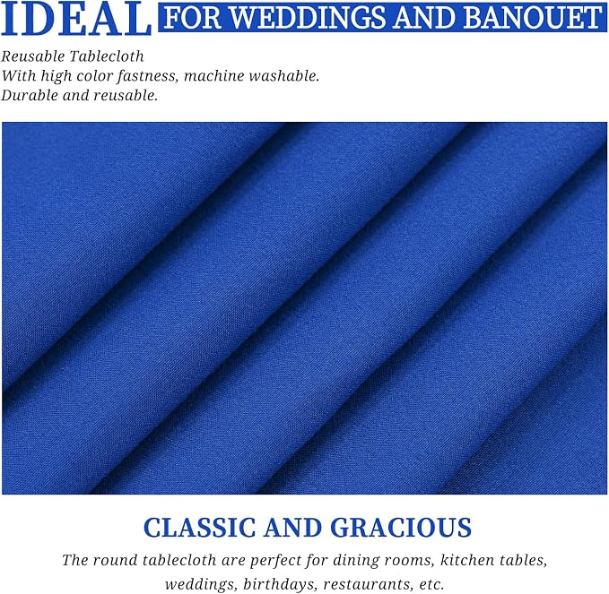 Showgeous 4 Pack Royal Blue Round Tablecloth - 120 Inch Polyester Table Cloth - Washable Decorative Fabric Table Covers for Wedding, Dining, Party, Banquet