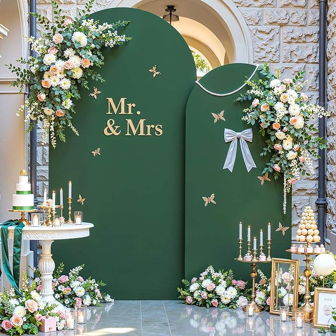 Dark Green Arch Backdrop Cover for Wedding, 7.2FT 6FT Set of 2 Stretchy Spandex Fitted Arch Stand Cover for Baby Shower, Birthday Party Decor, Chiara Backdrop Cover with Double-Sided Design