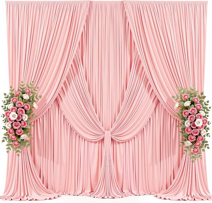 10x10ft Blush Pink Backdrop Curtains for Parties Baby Shower Photo Wrinkle Free Polyester Photoshoot Curtains Drapes Backdrop for Girls Birthday Party Gender Reveal Background 2 Panels 5x10FT