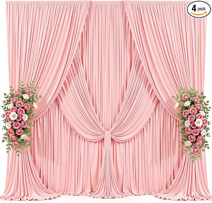 20x10ft Blush Pink Backdrop Curtains for Parties Baby Shower Photo Wrinkle Free Polyester Photoshoot Curtains Drapes Backdrop for Girls Birthday Party Gender Reveal Background 4 Panels 5x10FT