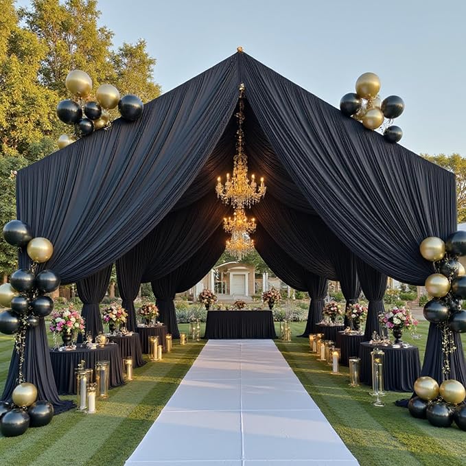4 Panels 5x30ft Black Ceiling Drapes for Wedding Parties, Wrinkle Free Thick Polyester 30ft Long Canopy Tent Draping Ceiling Curtains Arch Drapery for Birthday Event Venue Decoration