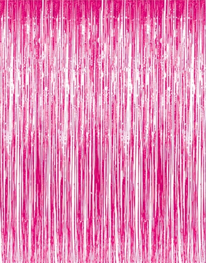 GOER 3.2 ft x 9.85 ft Metallic Tinsel Foil Fringe Curtains Party Photo Backdrop Party Streamers for Galentines Day, Birthday, Graduation, New Year Eve Decorations Wedding Decor (1 Pack, Hot Pink)