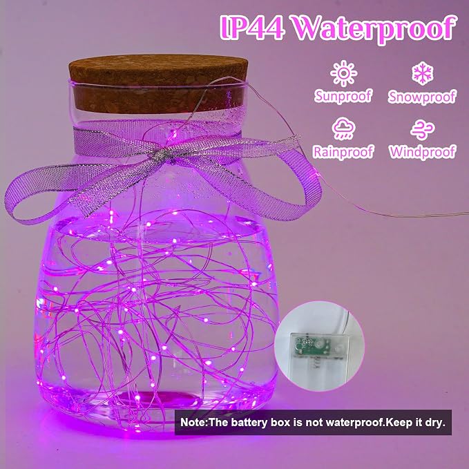 QITONG 6 Pack Fairy Lights Battery Operated, Each 16 ft 50 LED Pink Mini String Lights, Sliver Wire Christmas Twinkle Lights Indoor