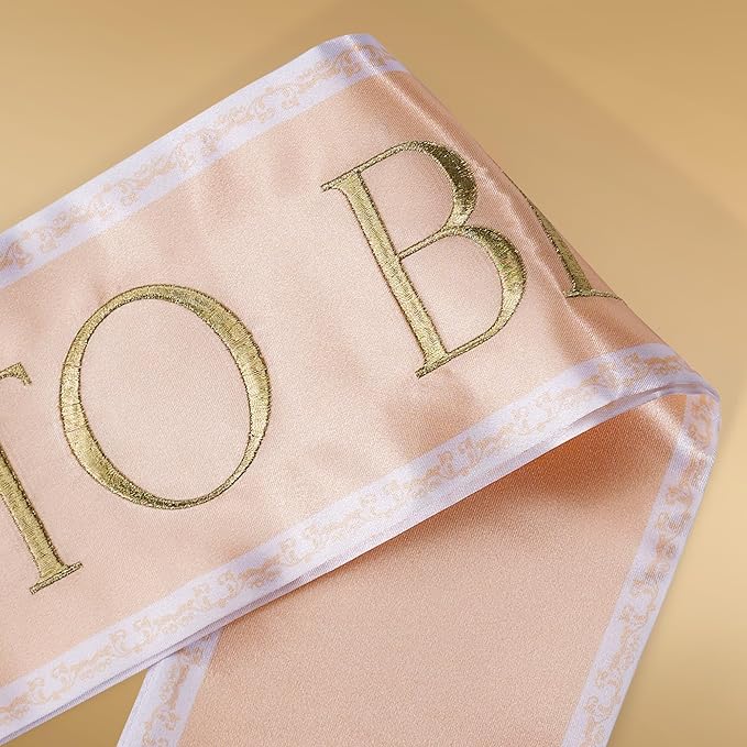 Luxury Bride to Be Sash Set – Embroidered Sash with Colored Trim, Embroidered Veil & Temporary Tattoos – Bridal Shower Hen Night Bachelorette Party Accessories