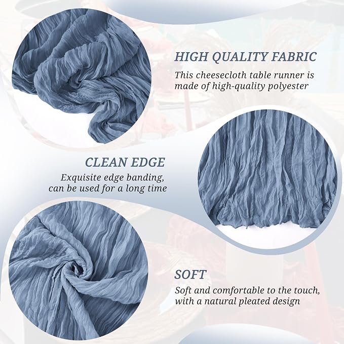 12 Pack Dusty Blue Cheesecloth Table Runner 21x120 Inches, Boho Gauze Rustic Semi Sheer Cheese Cloth Table Runners for Easter Wedding Bridal Baby Shower, Birthday Party, Long Farmhouse Table Decor