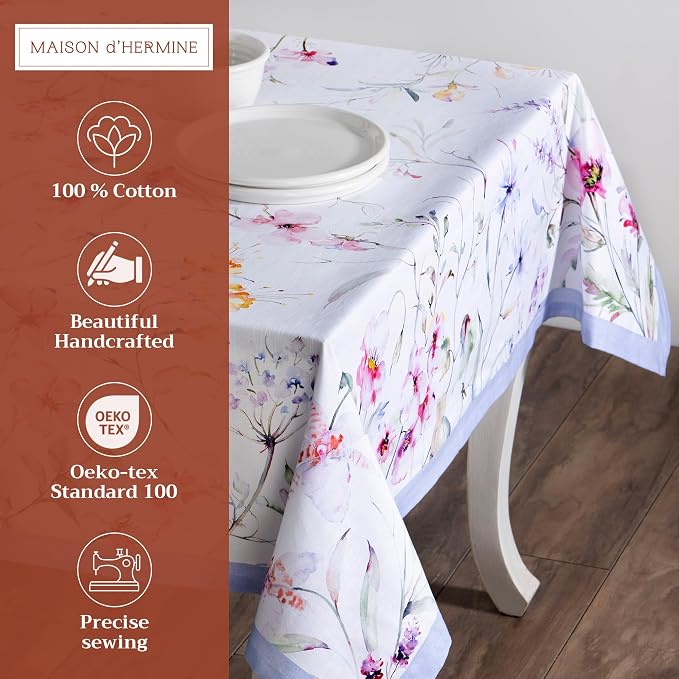 Maison d' Hermine Table Cloth Rectangle Table 100% Cotton 60 x 108 Inches Tablecloth Reusable Decorative for Dining Kitchen Room Farmhouse Party Home Hotel Restaurant Spring Summer - Summer Floral