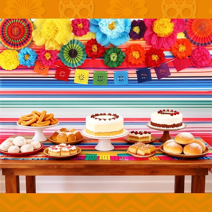 20 Pcs Fiesta Party Decorations, Cinco De Mayo Paper Fans Pom Poms Garlands, Mexican Party Banner Backdrop Decorations for Birthday Wedding Taco Colorful Rainbow Party Photo Booth Props Supplies