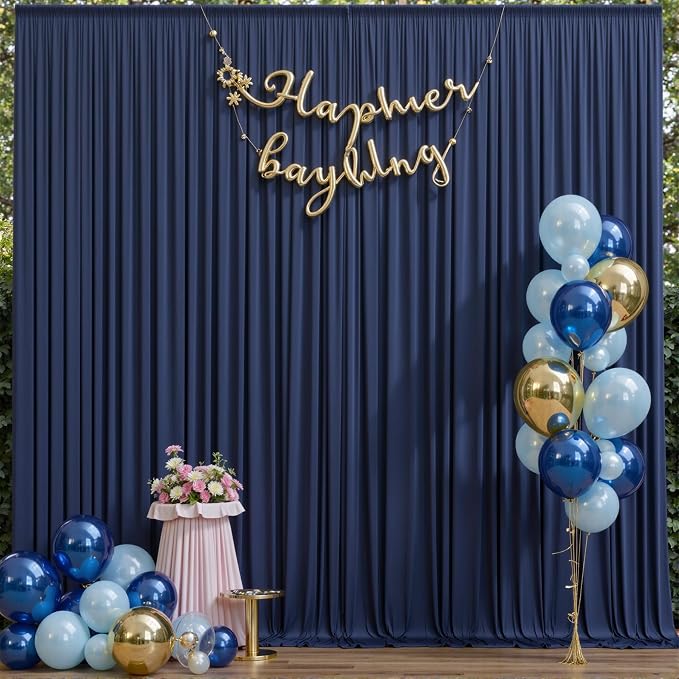 20ft x 12ft Wrinkle Free Navy Blue Backdrop Curtain for Parties, Silky Photo Backdrop Drapes 12FT Long Back Drop Cloth for Wedding Birthday Photography Background Decor