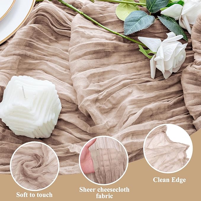12PCS Table Runner Cheesecloth 10FT Nude Pink Boho Gauze Cheese Cloth Rustic Sheer Table Runners for Wedding Birthday Bridal Baby Shower Party Decoration