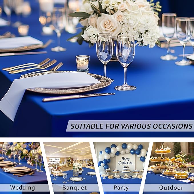 Fixwal 3 Pack Royal Blue Tablecloth Rectangle 6FT, Stretch Spandex Fitted Table Cover for Party, Trade Show, Wedding, Buffet, Graduation, Vendor Stand
