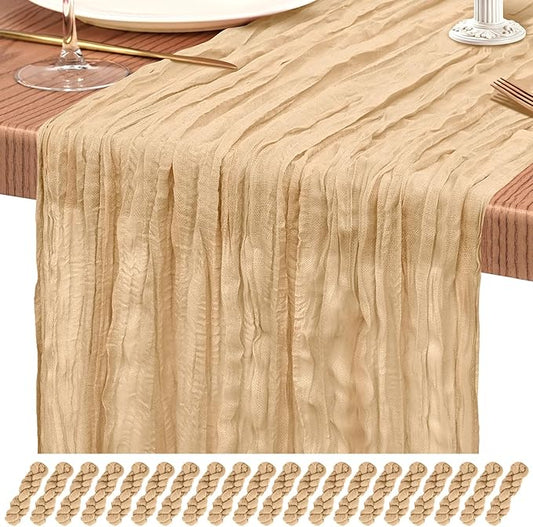 20 Pack Nude Cheesecloth Table Runner 10FT Boho Gauze Cheese Cloth Table Runners Romantic Rustic Sheer Table Decorations for Wedding Party Baby Shower Birthday Holiday Home
