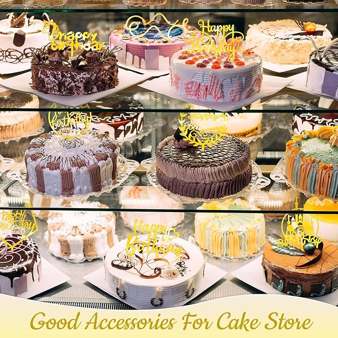 150 Pcs Happy Birthday Cake Toppers Acrylic Cake Topper Glitter Birthday Cake Decorations Double Sided for Adults Various Cake Decoration Party Supplies(Gold,Cute)