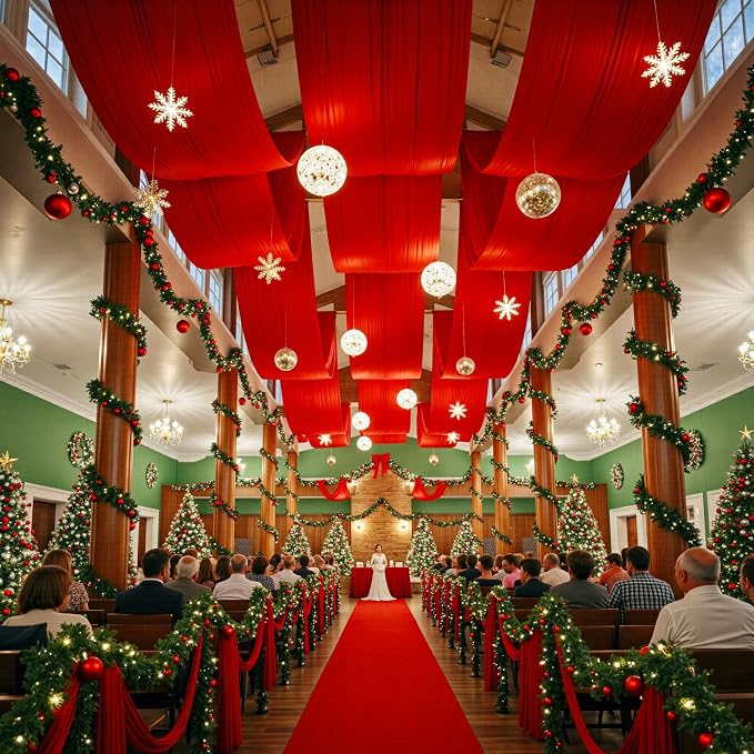 10ftx40ft Red Ceiling Curtain for Wedding Parties – 2 Panels Wrinkle-Free 40 FT Long Tent Draping Curtains for Wedding, Birthday & Theme Parties, 40ft Height with Rod Pocket