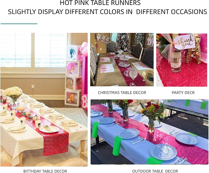 ShinyBeauty 12x108-Inch Hot Pink Sparkly Sequin Table Runner Glitz Sequin Table Runner for Wedding Part/Event Linen (Hot Pink)