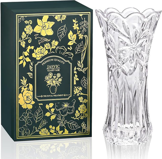 12" Glass Crystal Vase for Flowers with Luxury Gift Box, Elegant Tall Clear Vases for Mother's Day, Wedding, Valentine Gift, Large Floreros Centerpieces for Living Room Home Décor
