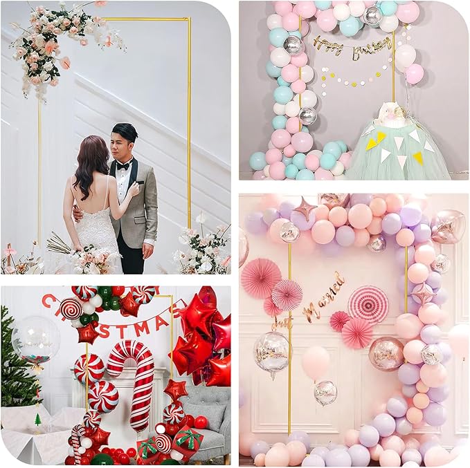 Gold Wedding Arch Backdrop Stand, 6.6FT*3.3FT Square Balloon and Flower Metal Frame for Ceremony, Anniversary, Party, Baby Shower Photo Booth Decoration.