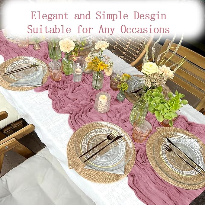6 Pack Dusty Pink Cheesecloth Table Runner 20 x 120 inch Gauze Table Runners 10 FT Long,Semi Sheer Cheese Cloth Fabric Table Runner Bulk for Wedding,Party,Baby Shower,Bridal Shower Decoration