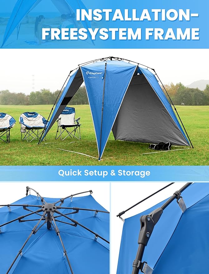 KingCamp Pop Up Canopy, Beach Tent for 6-8 Person 7.9' x 7.9' Outdoor Sun Shade with Detachable Sunshade for Camping, Beach, Garden & Backyard