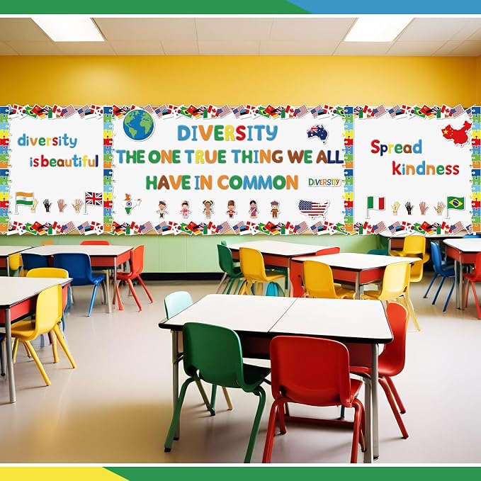 Kosiz Diversity Bulletin Board Decoration Set 118 ft Scalloped Bulletin Board Borders Classroom Poster Border Trim with 257 Pcs Letter Number Symbol Cutout for School Decor
