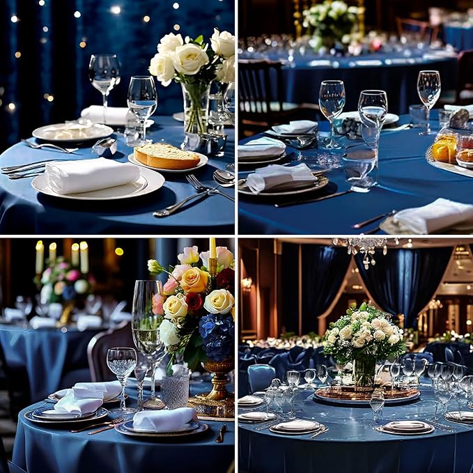 Round Tablecloth 120 Inch Tablecloth 6 Pack Navy Blue Table Cloths Washable Decorative Linen Polyester TableClothes Cover for Dining Table Banquets Buffet Parties and Wedding