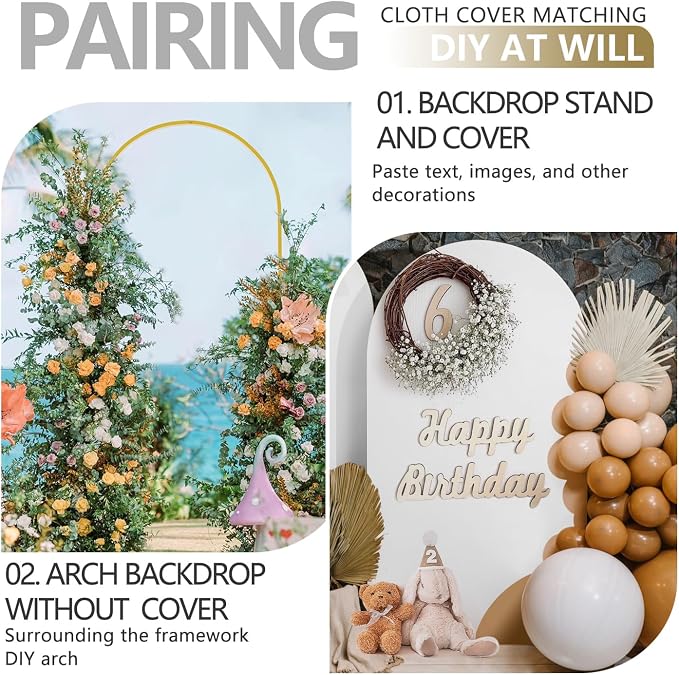 Arch Backdrop Stand and Cover Set, Metal Balloon Arch Backdrop 6ft, Gold Arched Stand Frame for Wedding, Parties,Birthday, Event Decorations (White,6ft)