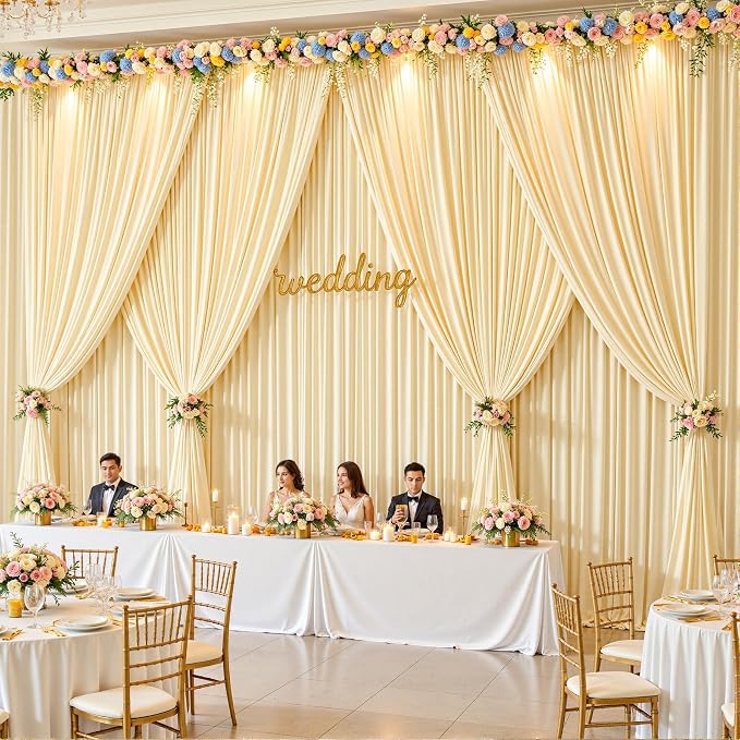 6 Panels Champagne Backdrop Curtains - Wrinkle Free Fabric Backdrop Curtain for Photoshoot, 10FT Wedding Party Photo Backdrop Drapes for Birthday Baby Shower Photography Stage Background Decorations