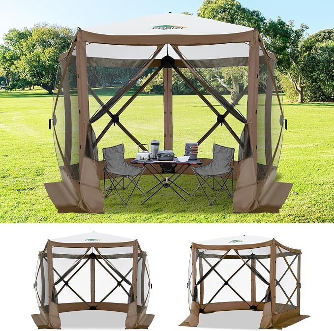 COBIZI 10x10 FT Pop up Gazebo, Popup Canopy Tent, Screened in Gazebos, Waterproof Portable Outdoor Small Screen Tents Sun Shelter,carpas para Patio for Camping, Garden and Backyard,Brown