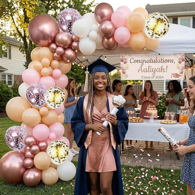 Rose Gold Balloon Garland Arch Kit, 122Pcs Metallic Rose Gold Pink White Gold Balloons for Wedding Bridal Baby Shower Graduation Girls Women Mother Day Birthday Party Decorations