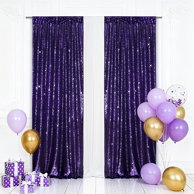Eternal Beauty Sequin Backdrop Curtains, 2x8 Ft-2 Panels Purple Back Drop for Shimmer Photography Party Wedding Birthday Decor