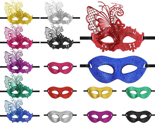 Sratte Mardi Gras Couple Masquerade Mask with Feather Flower Unisex Half Face Venetian Mask for Carnival Parade Valentine