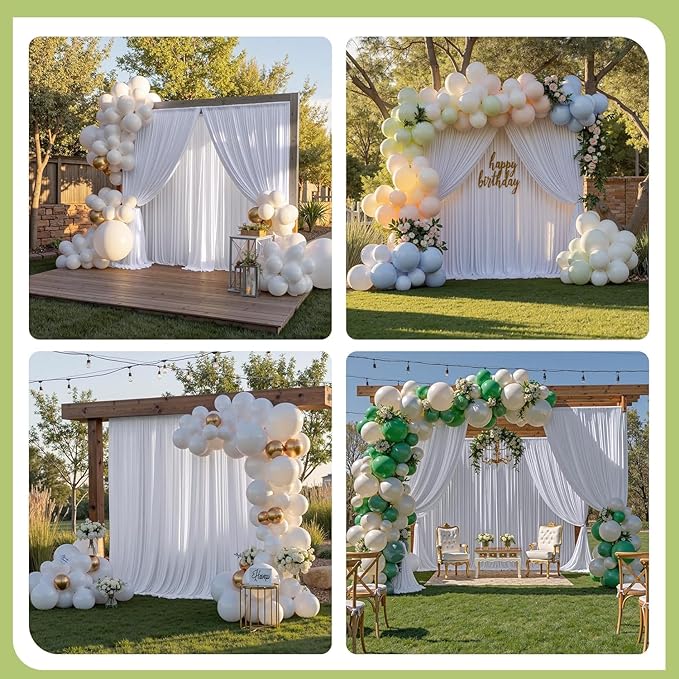 50ft×12ft White Backdrop Curtain for Wedding Parties, 10 Panels Wrinkle Free Polyester Photo Backdrop Drapes Back Drop Cloth for Birthday Photography Background