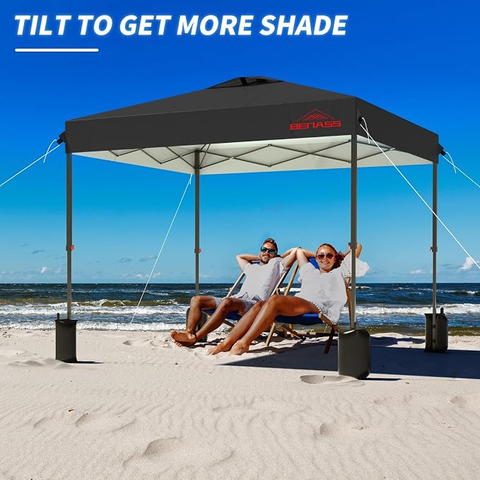 8x8 Pop Up Canopy, Easy Up Canopy Tent, Heavy Duty Tents for Parties, One Person Easy Set Up Event Tent, Black