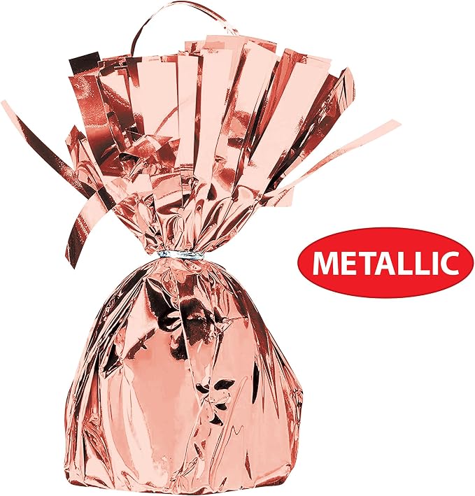 Beistle Metallic Wrapped Balloon Weight – 12 Pack, Rose Gold Balloon Centerpiece Bouquet Holders, Party Decoration Accessories for Birthdays, Weddings, Graduations, and Retirement Celebrations, 6 Oz