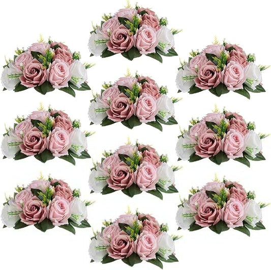 Sziqiqi Pink Flower Centerpieces for Tables Kissing Balls for Wedding - Artificial Floral Arrangement Center Piece