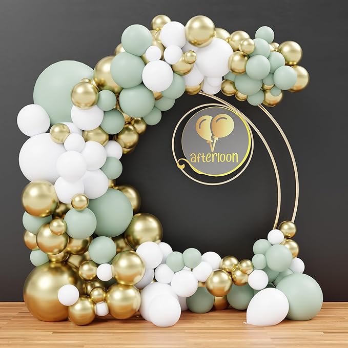 AFTERLOON® Biodegradable Balloons 138pcs Sage Green Different Sizes 18" 12" 10" 5" Balloon Garland Arch Kit perfect for Birthday Party Decorations, Graduation, Baby Shower, Wedding and Anniversary