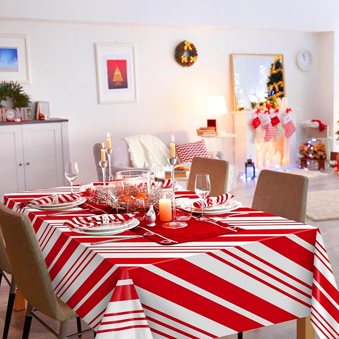Kochorie 100 Ft x 54 Inch Christmas Candy Cane Striped Tablecloth Roll with Slide Cutter Box Red and White Table Cover Christmas Tablecloth Wall Backdrop Xmas Home Holiday Party Supplies