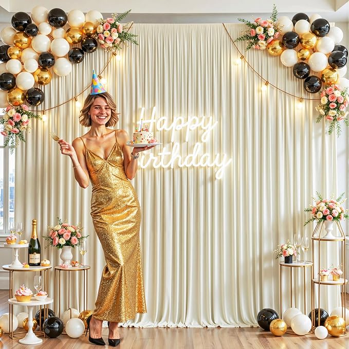10x10 Beige Backdrop Curtain for Wedding Parties Wrinkle Free Beige Photo Curtains Backdrop Drapes Fabric Decoration for Baby Shower Photoshoot 5ft x 10ft,2 Panels