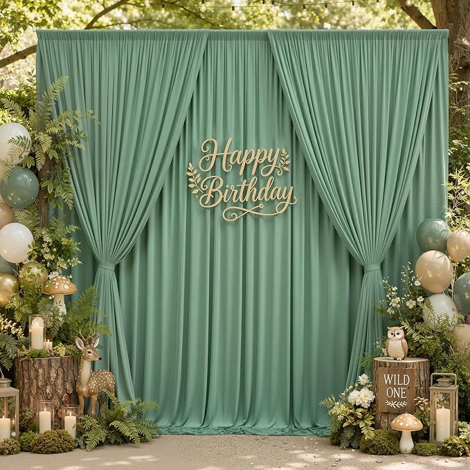 20ftx12ft Wrinkle Free Sage Green Backdrop Curtain Photo Backdrop Drapes | 4 Panels 5×12ft Height Sage Silky Polyester Fabric Back Drop Cloth for Wedding Party Birthday Photography Background Drape