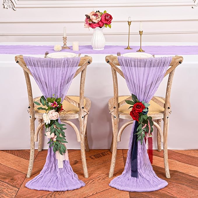 24 Pack Lavender Cheesecloth Table Runner ,10FT Cheese Cloth Table Runner for Wedding Decor, 20x120inch Rustic Boho Gauze Table Runners for Wedding Party Bridal Shower