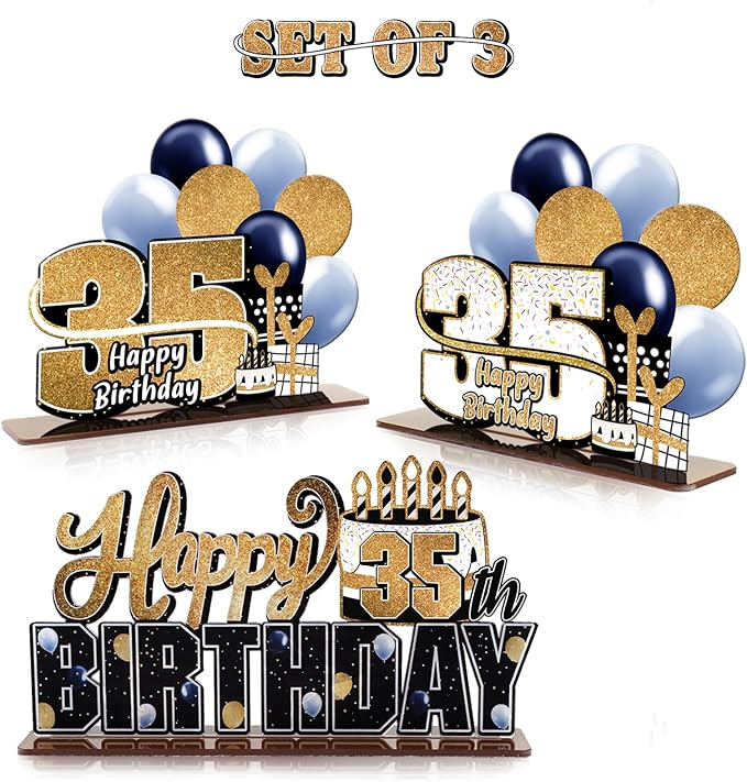 LINGTEER Happy 35th Birthday Gold Acrylic Table Topper Centerpieces Set - Cheers to 35 Years Old Birthday 35th Bday Party Gift Decorations.
