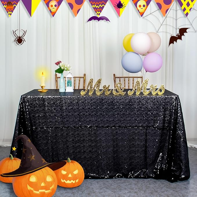 ShiDianYi Black Tablecloth 90X156-Inch Sequin Tablecloth Rectangle Glitter Tablecloth Linen Black Sequin Tablecloth Overlay for Birthday Parties Sparkle Table Cloth for 6FT Table