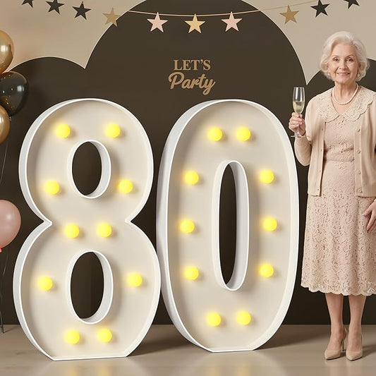 Mixifox 80 Light up Numbers 4 Feet Tall, 80 Marquee Numbers for Party, 80th Birthday Decorations for Women Men, Big 80 Sign with Light for Anniversary, Birthday Backdrop Decor