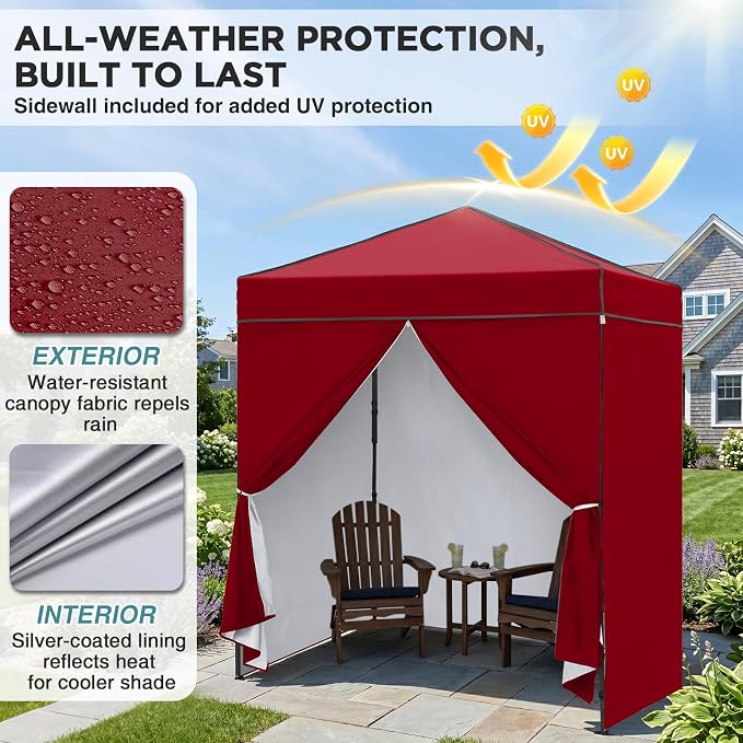 EAGLE PEAK 6x4 Instant Pop Up Canopy Tent with 4 Side Wall Panels, Straight Leg Sun Shelter, Portable Canopy with Carry Bag for Camping, Beach & Sports, Burgundy