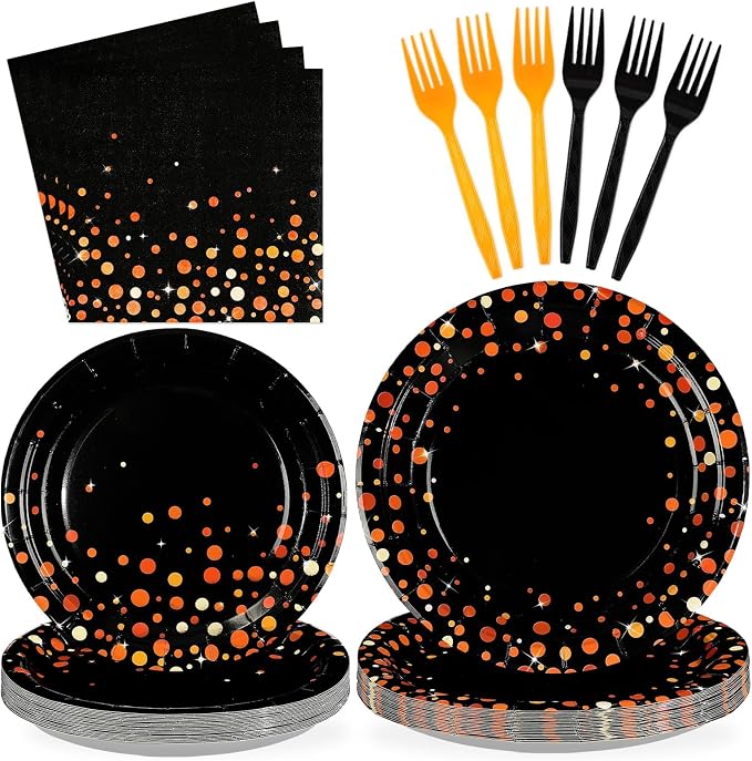 96Pcs Orange and Black Graduation Party Decorations Congrats Grad Orange Black Plates and Napkins for Boys Girls Graduations School Birthday Baby Shower Party Supplies Serves 24