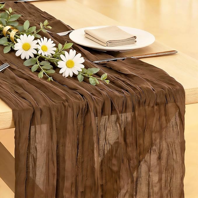 8 Pack Brown Cheesecloth Table Runner 21x120 Inch Gauze Table Runners Reusable Polyester 10ft Boho Rustic Cheese Cloth Table Runner for Wedding Party Baby Shower Birthday
